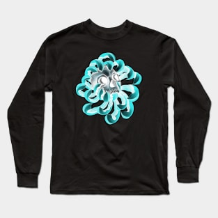 Human Scull in blue Flower Long Sleeve T-Shirt